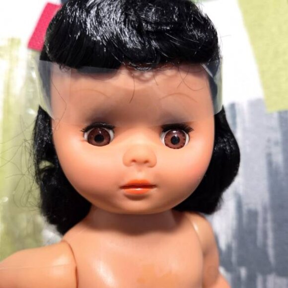 Vtg Fibre Craft Doll Pillow Doll 8" Tall Poupee Coussin Brown Hair Brown Eyes - Picture 8 of 10